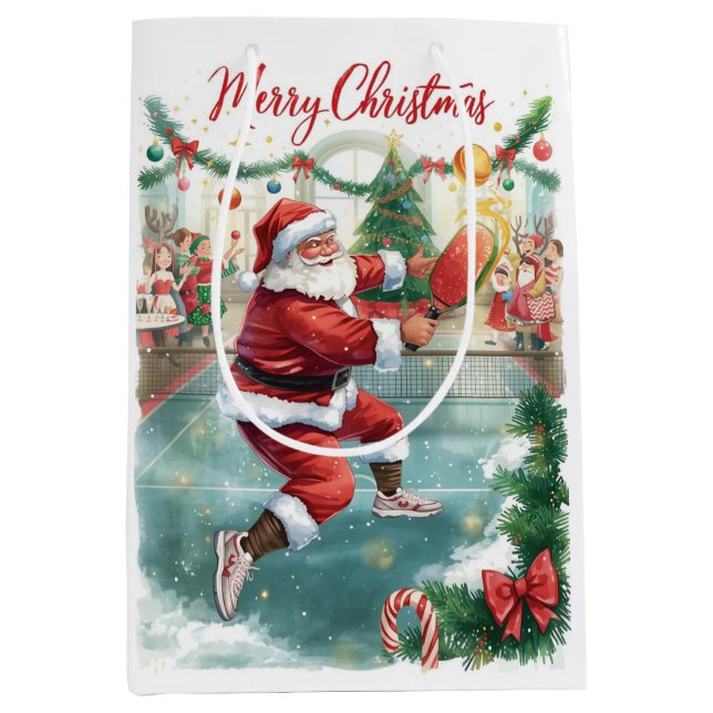 Sacola Para Presentes Média Pickleball Christmas themed with Santa Claus (Frente)