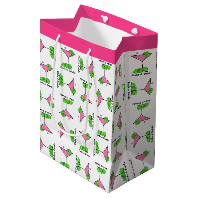 Sacola Para Presentes Média Pickleball Dinks & Drinks Coquetel Pink Cosmo (Frente inclinada)