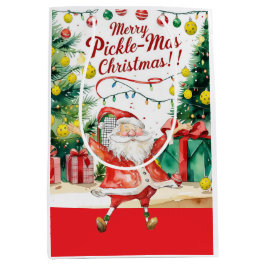 Sacola Para Presentes Média Pickleball Natal temido com Papai Noel