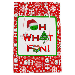 Sacola Para Presentes Média Pickleball Oh Que Natal Divertido Vermelho e Branc