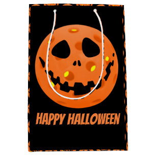Sacola Para Presentes Média Pickleball Skeleton Jack-o'-Lanterna Halloween
