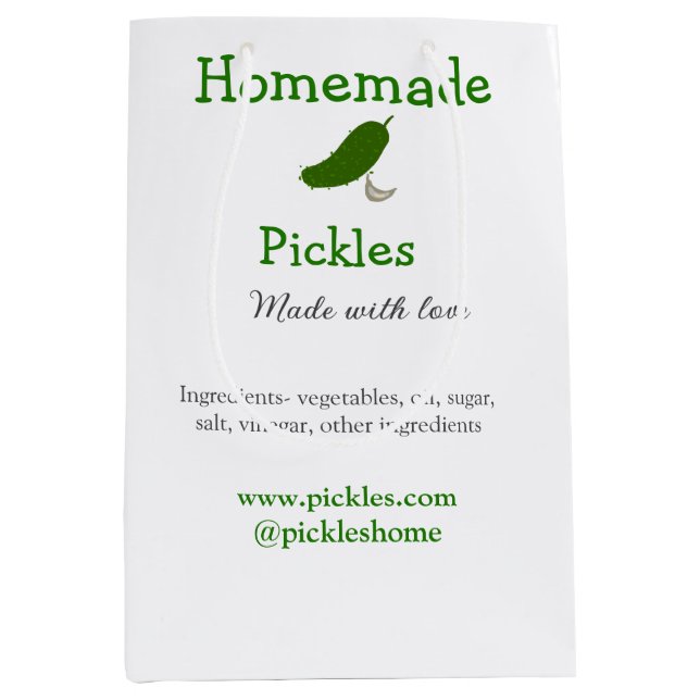 Sacola Para Presentes Média Picles feitos em casa com amor adicionar texto sit (Frente)