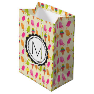 Sacola Para Presentes Média Picolés e Sorvete Monograma Personalizado