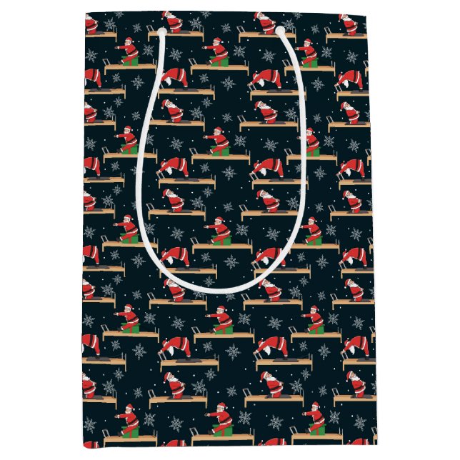 Sacola Para Presentes Média Pilates Reformer Santa Seamless Christmas Patterns (Frente)
