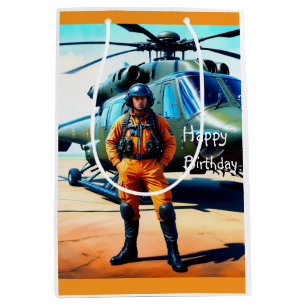 Sacola Para Presentes Média Piloto de helicóptero Aniversário