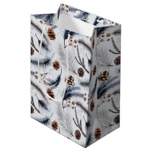 Sacola Para Presentes Média Pine Cones & Pine Agulha Watercolor Patterno