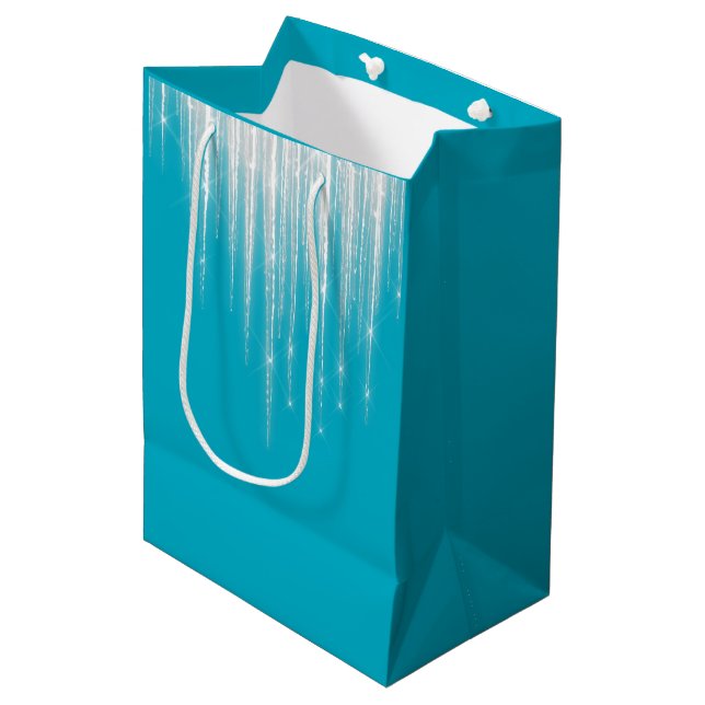 Sacola Para Presentes Média Pingentes de Natal Azul Água (Frente inclinada)