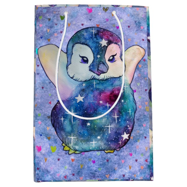 Sacola Para Presentes Média Pinguim chamado Botão (Frente)