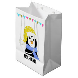 Sacola Para Presentes Média Pinguim com Chapéu e Cachecol de Feriado