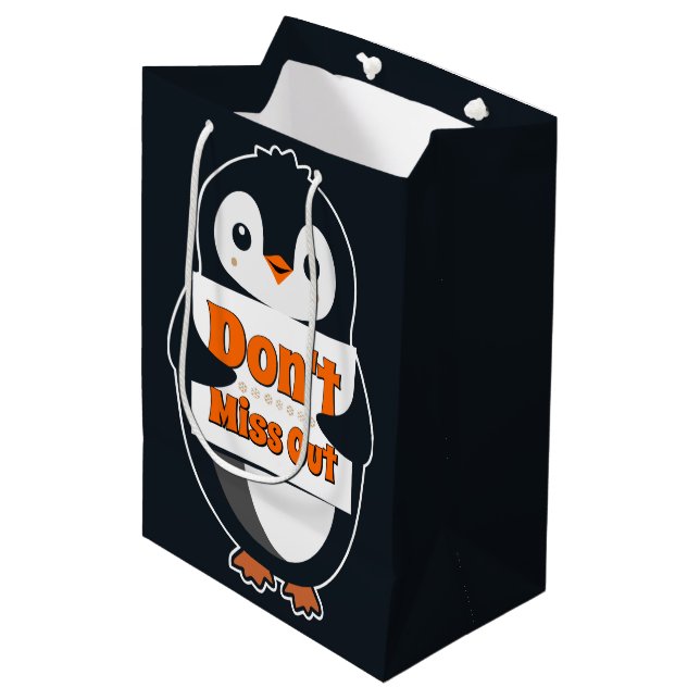 Sacola Para Presentes Média Pinguim com Sinal de Não Perca (Frente inclinada)