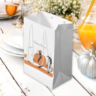 Sacola Para Presentes Média Pinguim de Abóbora Personalizado Funny Halloween