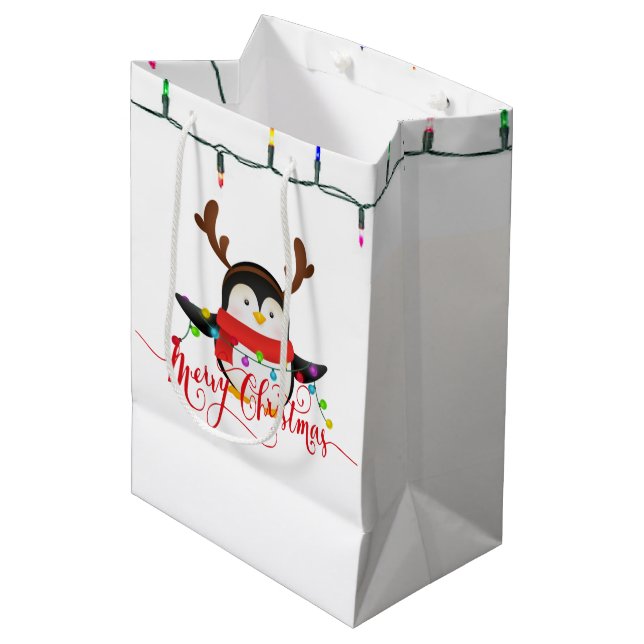 Sacola Para Presentes Média Pinguim de Natal (Frente inclinada)
