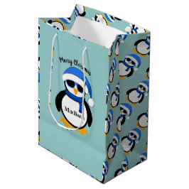 Sacola Para Presentes Média Pinguim legal bonito, feliz Natal, personalização 