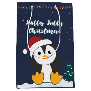 Sacola Para Presentes Média Pinguim Natal Neve Pinguim Animais de inverno Ping
