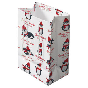 Sacola Para Presentes Média Pinguins Cachorros de inverno Feliz Nome Personali
