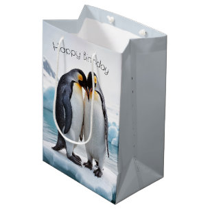 Sacola Para Presentes Média Pinguins De Aniversário Num Glaciar