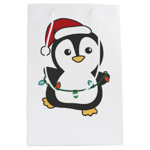 Sacola Para Presentes Média Pinguins de Natal de Inverno Pinguins
