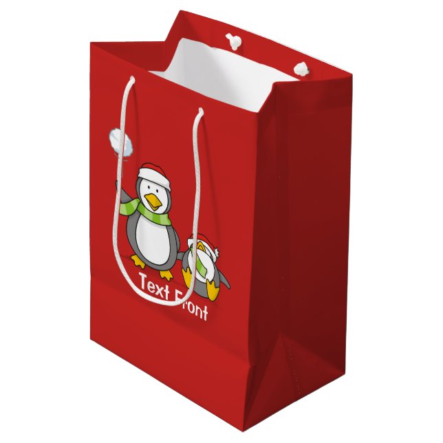 Sacola Para Presentes Média Pinguins de neve de Natal (Frente inclinada)