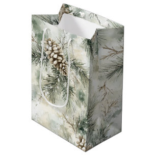 Sacola Para Presentes Média Pinhas de Pinheiro Natal Verde