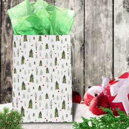 Sacola Para Presentes Média Pinheiros de Natal Vermelhos Vermelhos Molares