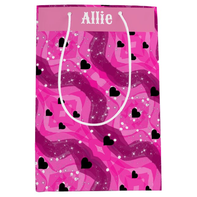 Sacola Para Presentes Média Pink art pop culture black heart (Frente)