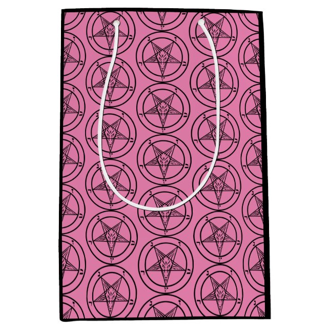 Sacola Para Presentes Média Pink Baphomet Pentagram Satânico (Frente)