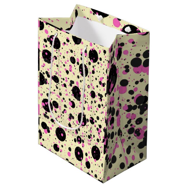 Sacola Para Presentes Média Pink & Black Polka Dot Glam Pattern (Frente inclinada)