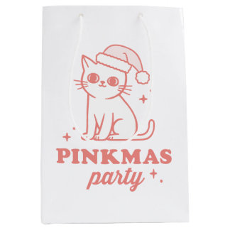 Sacola Para Presentes Média Pink Christmas aesthetic pinkmas party cat