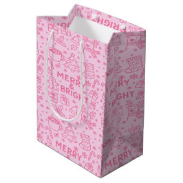 Sacola Para Presentes Média Pink Christmas Doodle | Víblias festivas