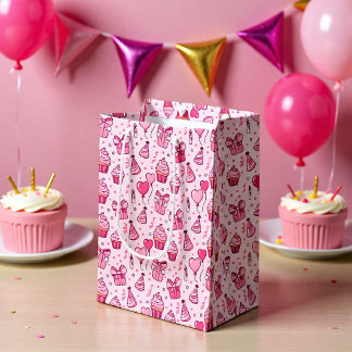 Sacola Para Presentes Média Pink Cupcakes Birthday GIft Bag