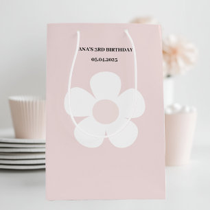 Sacola Para Presentes Média Pink Daisy Birthday - Partido Floral Elegante