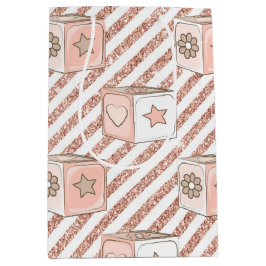 SACOLA PARA PRESENTES MÉDIA PINK E TAN GLITTER OLHAM BLOCOS DE BEBÊ