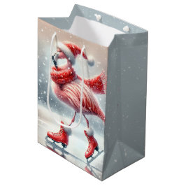 Sacola Para Presentes Média Pink Flamingo Ice Skate De Natal