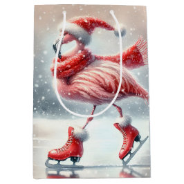 Sacola Para Presentes Média Pink Flamingo Ice Skate De Natal
