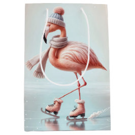 Sacola Para Presentes Média Pink Flamingo Ice Skater