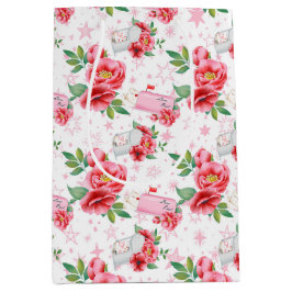 SACOLA PARA PRESENTES MÉDIA PINK FLORES E NAMORADOS AMANTES NOTAS