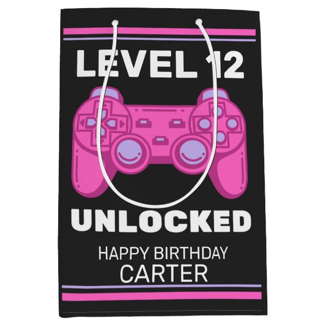 Sacola Para Presentes Média Pink Game Controller Birthday Personalizado (Frente)