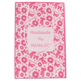 Sacola Para Presentes Média Pink Girly Scrunchies Pattern Cute Hair Accessory 