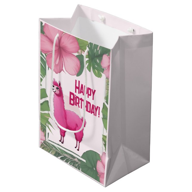 Sacola Para Presentes Média Pink Happy Smiling Lama (Frente inclinada)