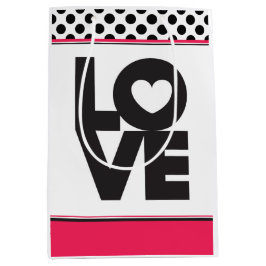 Sacola Para Presentes Média Pink Love Black Dots Gift Bag