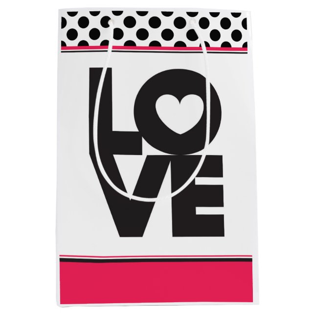 Sacola Para Presentes Média Pink Love Black Dots Gift Bag (Frente)