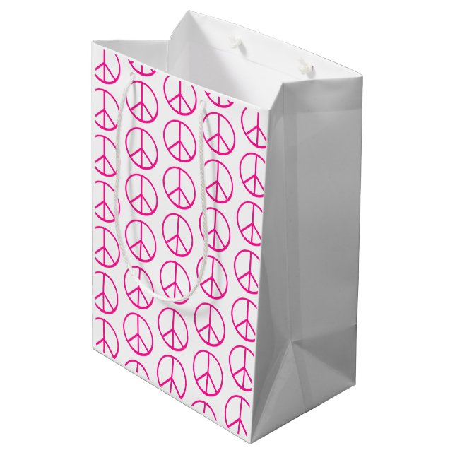 Sacola Para Presentes Média Pink Peace Sign Gift Wrap (Verso inclinado)