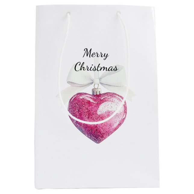 Sacola Para Presentes Média Pink Silver Glam Heart Ornament (Frente)