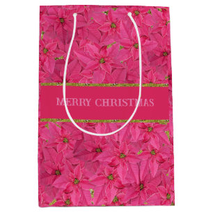 Sacola Para Presentes Média Pinsettias coloridas da Fuchsia, padrão floral per
