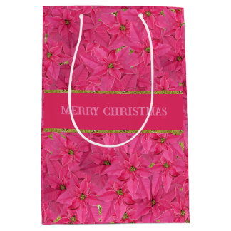 Sacola Para Presentes Média Pinsettias coloridas da Fuchsia, padrão floral per