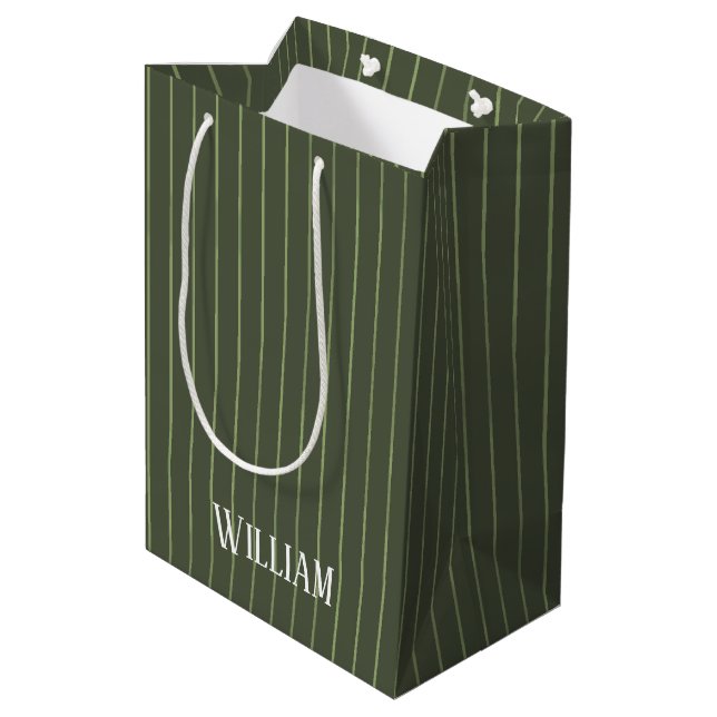 Sacola Para Presentes Média Pinstripes verde-oliva (Verso inclinado)