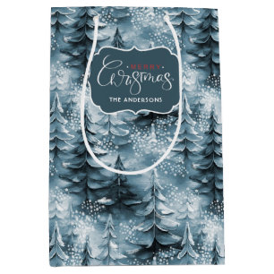 Sacola Para Presentes Média Pintado Árvores de Natal Blue ID1008