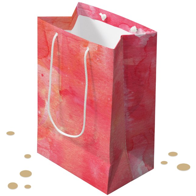 Sacola Para Presentes Média Pintado com Abstrato de Aquarela Rosa Confetti (Pretty pink watercolor abstract textured pattern gift bag)
