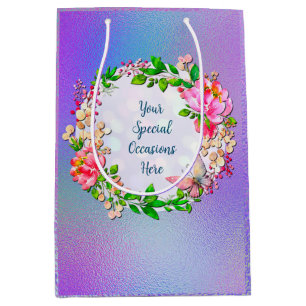 Sacola Para Presentes Média Pintura a Água Floral Rosa e Borboleta Manta de Pr