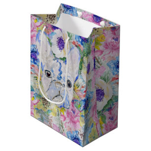 Sacola Para Presentes Média pintura a aquarela floral com toucinho abstrato fr